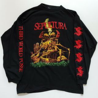 Vintage Sepultura Third World Posse Tour 1992 Xl Black Long Sleeved T - Shirt