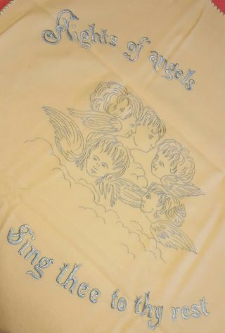 Vtg Mourning Loss Baby Crib Blanket Embroidered Victorian Style Flight Of Angels