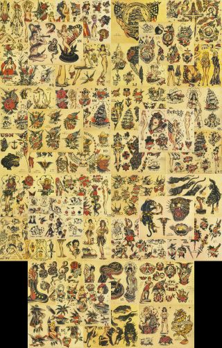 Sailor Jerry Traditional Vintage Style Tattoo Flash 85 Sheets 11x14 " Old School