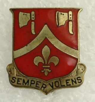 Vintage Us Military Insignia Crest Pin Semper Volens 284th Field Artillery Bn