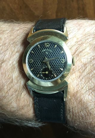 Vintage Elgin Black Knight 14k Gold Filled Watch 22j Cal 680 Runs Cone Crystal