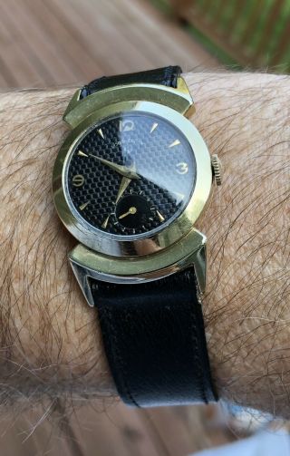 Vintage Elgin Black Knight 14K Gold Filled Watch 22J Cal 680 Runs Cone Crystal 6