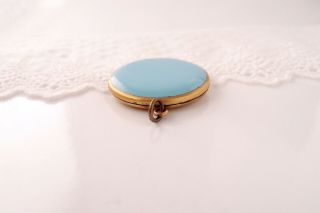 Antique Sky Blue Enamel large Gold Filled 2 photo Locket Edwardian early 1900s 8