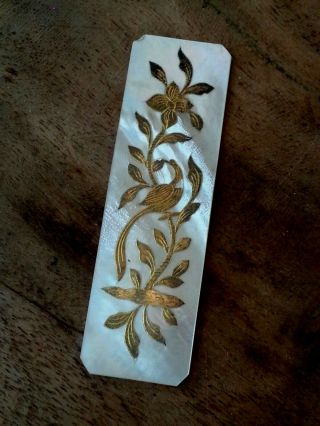 Rare 18thC Ching Dynasty silver gold inlay mother of pearl Chinese games counter 5