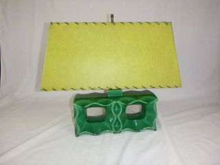 Vtg 50s Mid Century Green Rectangular Squares Motif Lamp Green Fiberglass Shade