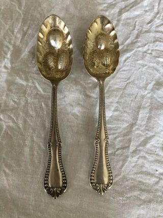 Georgian Bead By Frank Whiting Sterling Silver Pair Berry Spoons 116g 8.  25”