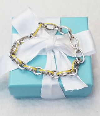 Rare Tiffany & Co Sterling Silver 925 Yellow Enamel Clasping Link Charm Bracelet