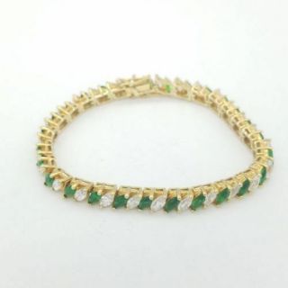 Vintage 9 Ct Emerald & Diamond 14k White Gold Over Women 