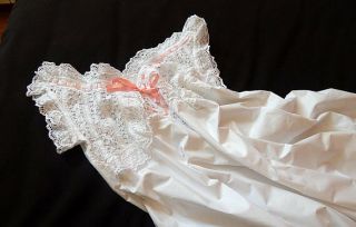 Vintage French Handmade Nightgown Very Fine Cotton Romantic With Lace And Ribbon
