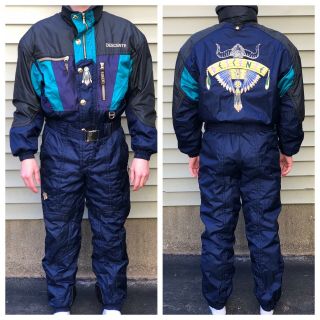 Vtg 80s Descente Ski Suit Snow Bib Snowsuit Snowboard Mens M/l Rare