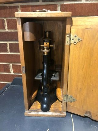 Vintage Bausch Lomb Optical Antique Microscope With 2 Objectives And Case