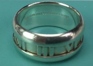 Tiffany & Co 925 Sterling Silver Atlas Wide Band Roman Numeral Ring Size Sz 7.  5
