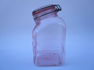 Vintage Pink Glass Farm ' s Products Slant Top Mason Canister Jar Italy 2