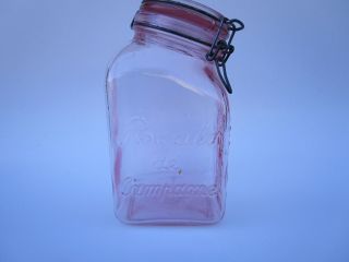 Vintage Pink Glass Farm ' s Products Slant Top Mason Canister Jar Italy 4