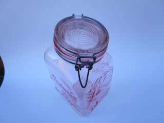 Vintage Pink Glass Farm ' s Products Slant Top Mason Canister Jar Italy 5