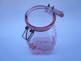 Vintage Pink Glass Farm ' s Products Slant Top Mason Canister Jar Italy 6