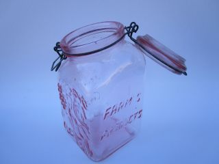 Vintage Pink Glass Farm ' s Products Slant Top Mason Canister Jar Italy 8