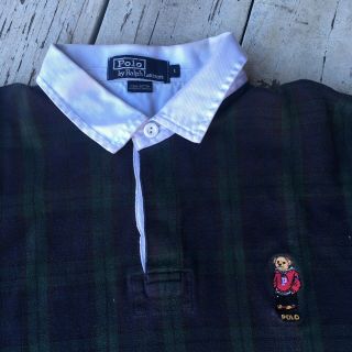 Vintage Polo Bear Ralph Lauren Sport Tartan Rugby 90s Large Embroidered