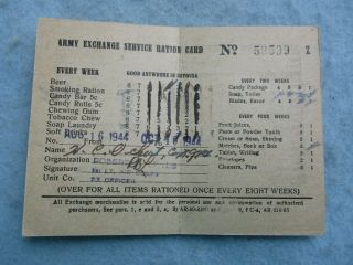Wwii Us Army Exchange Service Ration Card 15th Aaf Italy Named 1944 Ww2
