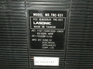 Vintage Lasonic TRC931 Radio Headphone Jack Dual Cassette Boombox 12