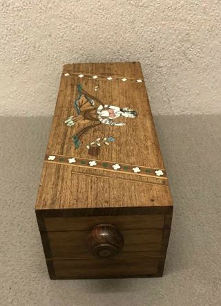Rare Vintage Wooden Bangle Storage Box With Bone Inlay Indian Design Hand Made 5