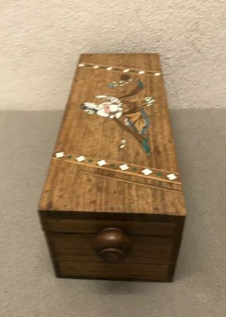 Rare Vintage Wooden Bangle Storage Box With Bone Inlay Indian Design Hand Made 7