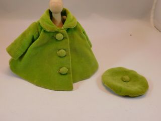 Vntg Madame Alexander - Kins Spring Green Velvet Coat & Hat/ Beret