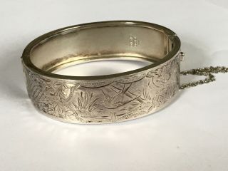 Vintage Silver I Will Return Swallows Bird Bangle Bracelet.  Width 3/4”.