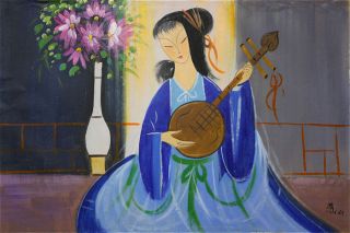 Chinese Oil Painting By Lin Fengmian 林风眠 仕女油画 2