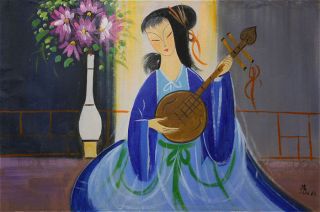 Chinese Oil Painting By Lin Fengmian 林风眠 仕女油画 3