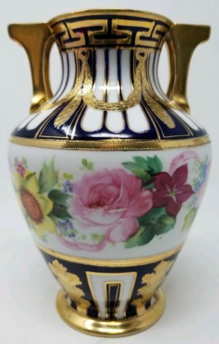 Vintage Hand Painted Nippon Vase - Cobat,  Gold and Large Flowers 2
