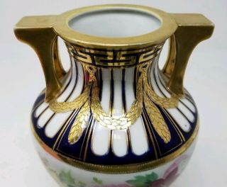 Vintage Hand Painted Nippon Vase - Cobat,  Gold and Large Flowers 5