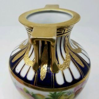 Vintage Hand Painted Nippon Vase - Cobat,  Gold and Large Flowers 6