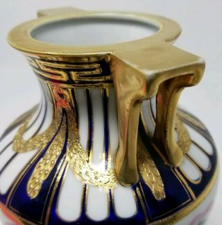 Vintage Hand Painted Nippon Vase - Cobat,  Gold and Large Flowers 7