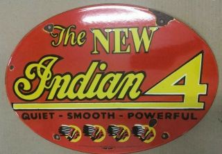 Vintage Indian 4 Motor Cycles Porcelain Enamel Sign 16.  5 " X 11 "