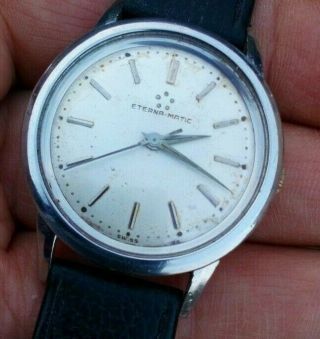 Vintage Eterna Matic Mens Wristwatch Stainless Steel - Lovely