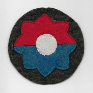 1930s,  Us Made,  9th Infantry Division Patch - Felt On Od Wool - Us Army