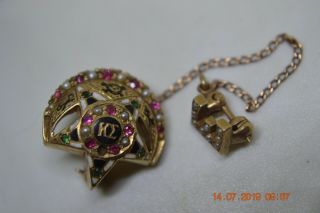 Antique Kappa Sigma Sorority Acid 14k Gold Pin Emerald Ruby Scrap Or Wear