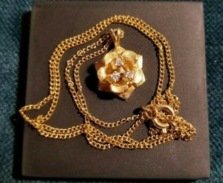 ◇◇》vintage Solid 14k Gold And Diamond Rose Flower Pendant With 3 - 2pt Diamonds《◇◇