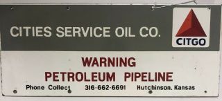 Vintage Citgo Porcelain Sign Warning Petroleum Pipeline Kansas 24” X 10”