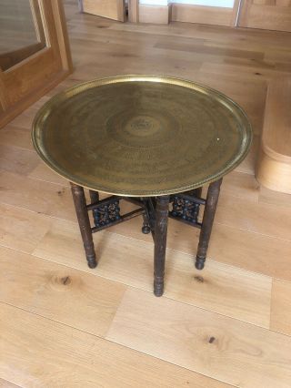 Antique Indian Brass Tray Top Folding Table