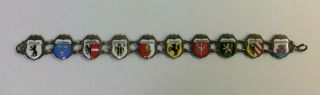 Vintage 800 Silver German City Enamel Shield Crest Souvenir Bracelet