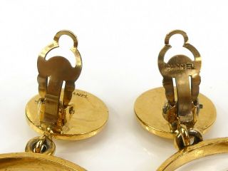 r1785 Auth Chanel Vintage Gold Plated Round CC Logo Clip On Dangling Earring 6