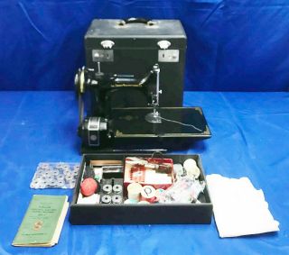 Vintage Singer Portable Electric Sewing Machine 221 - 1 with Case and 2