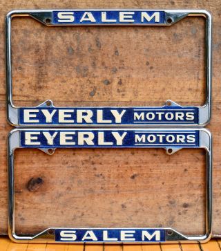 Set Vtg Metal Dealer License Plate Frames Eyerly Motors Salem Or,  Vw Volkswagen