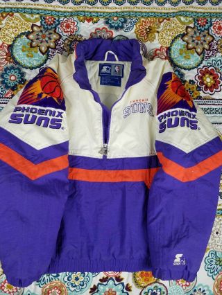 Phoenix Suns Starter Vintage 90s Puffer Jacket Mens Sz L Pullover Coat White