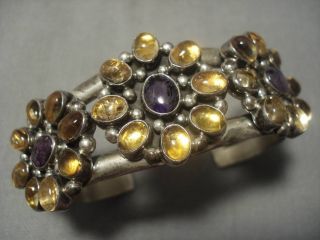 Unique Vintage Navajo Amethyst Sterling Silver Amber Bracelet Old