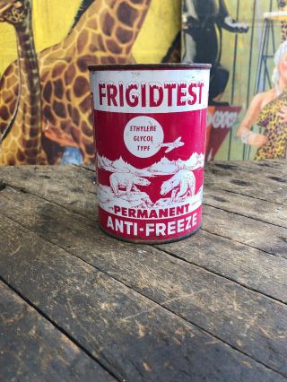 Vintage Frigidtest Permanent Anti Freeze One Quart Can Gas Station Gas Pump Oil