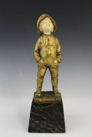 Fisher Boy Vtg Signed Julius Schmidt Felling Cast Bronze Figural Sculpture