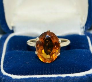 Vintage 9ct Yellow Gold & Orange Citrine Solitaire Gemstone Ring - M / 6.  25